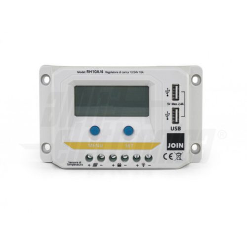 Regolatore di carica PWM 12/24V 10A  display uscita USB 5V crepuscolare