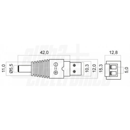 Adattatore da spina DC diametro 5,5-2,1mm a morsetto ad innesto - immagine 2