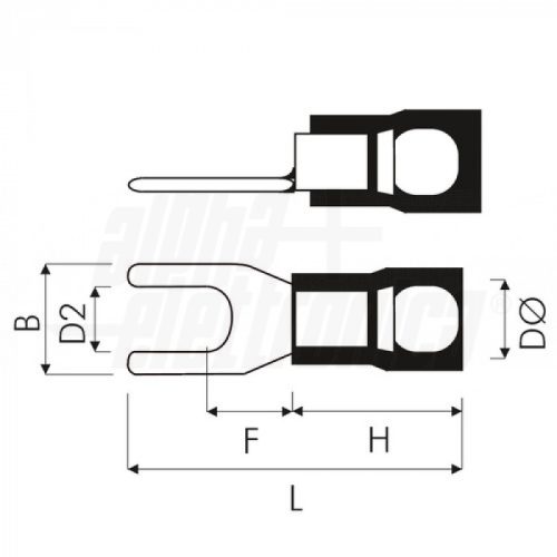 Terminale a forcella preisolato GIALLO 5,3mm - Adatto per cavo 4,0-6,0mm - immagine 2